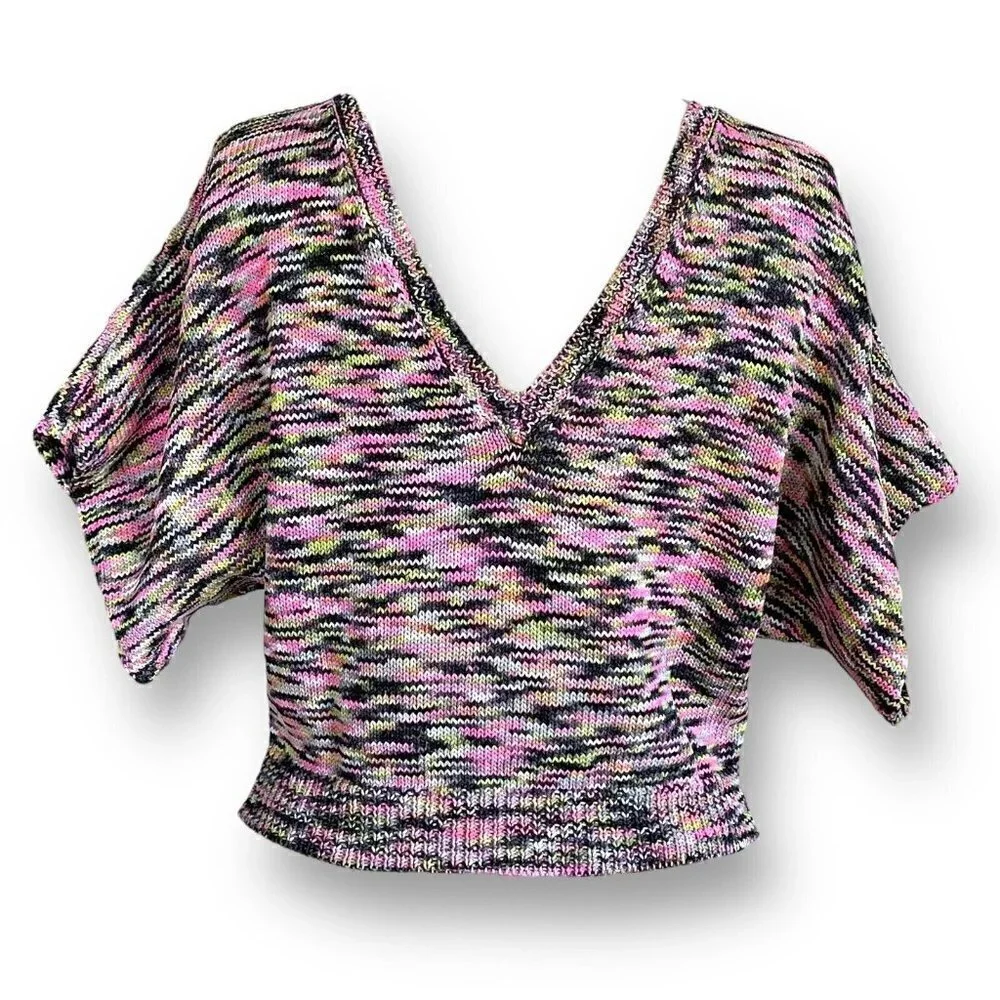 Suoli Womens Space Dye Sweater Sz IT 40 US S Pink Green Gray Cotton Vback Jumper
